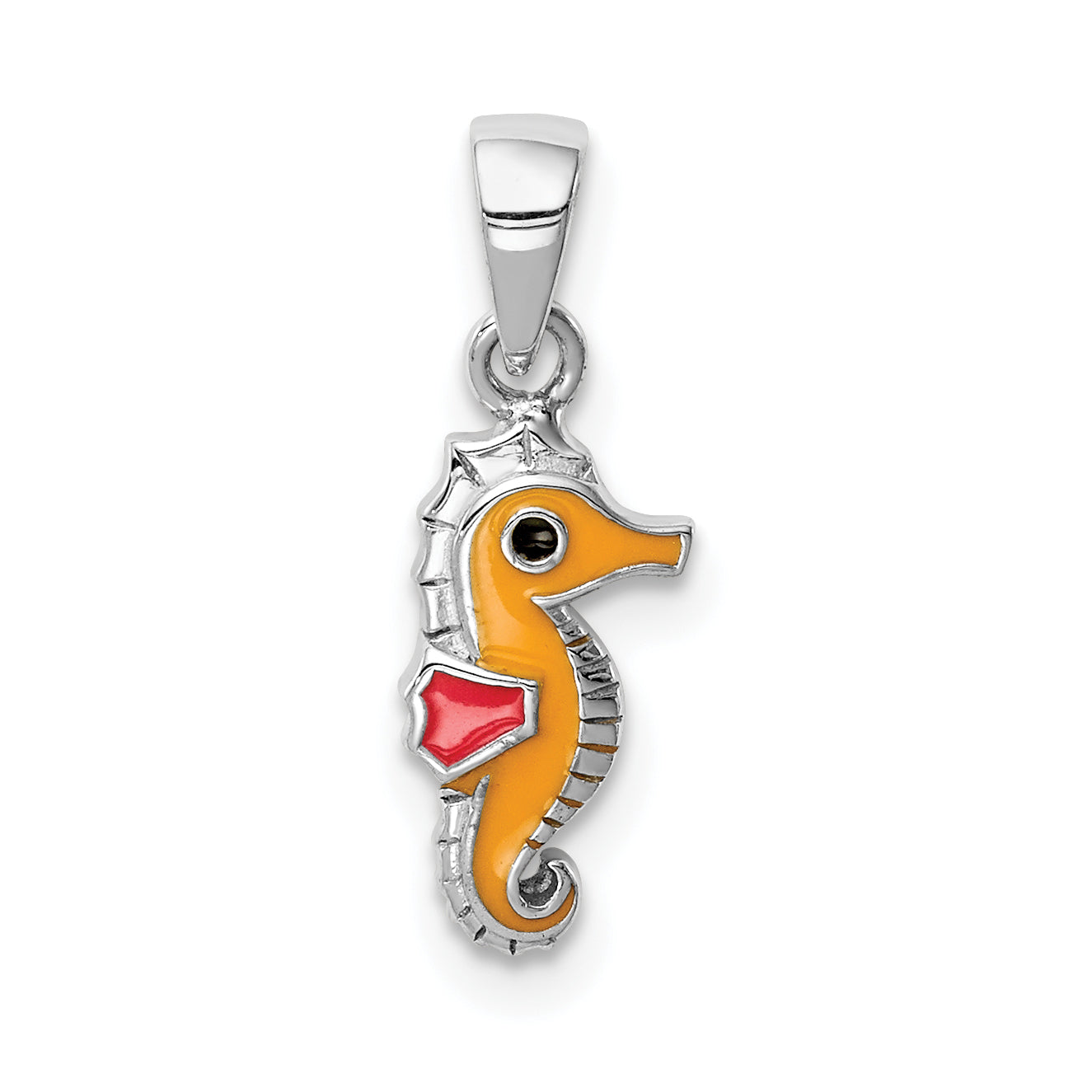 Sterling Silver RH-plated Multi-color Enamel Seahorse Children's Pendant