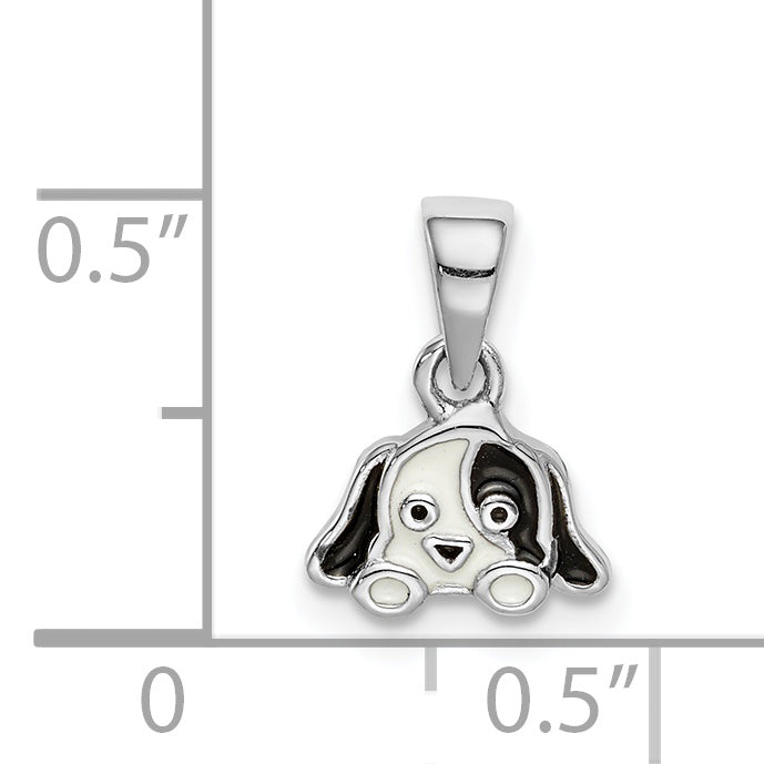 Sterling Silver RH-plated Black/White Enameled Puppy Children's Pendant