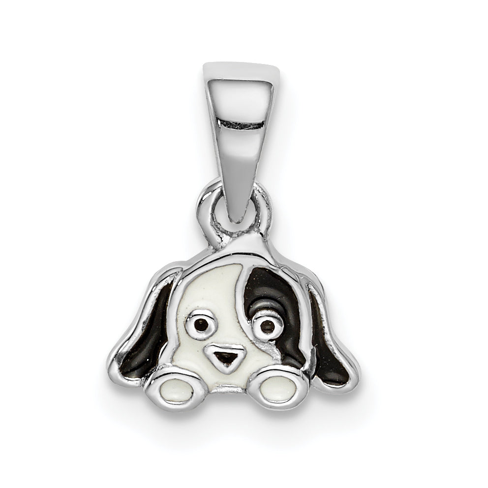 Sterling Silver RH-plated Black/White Enameled Puppy Children's Pendant