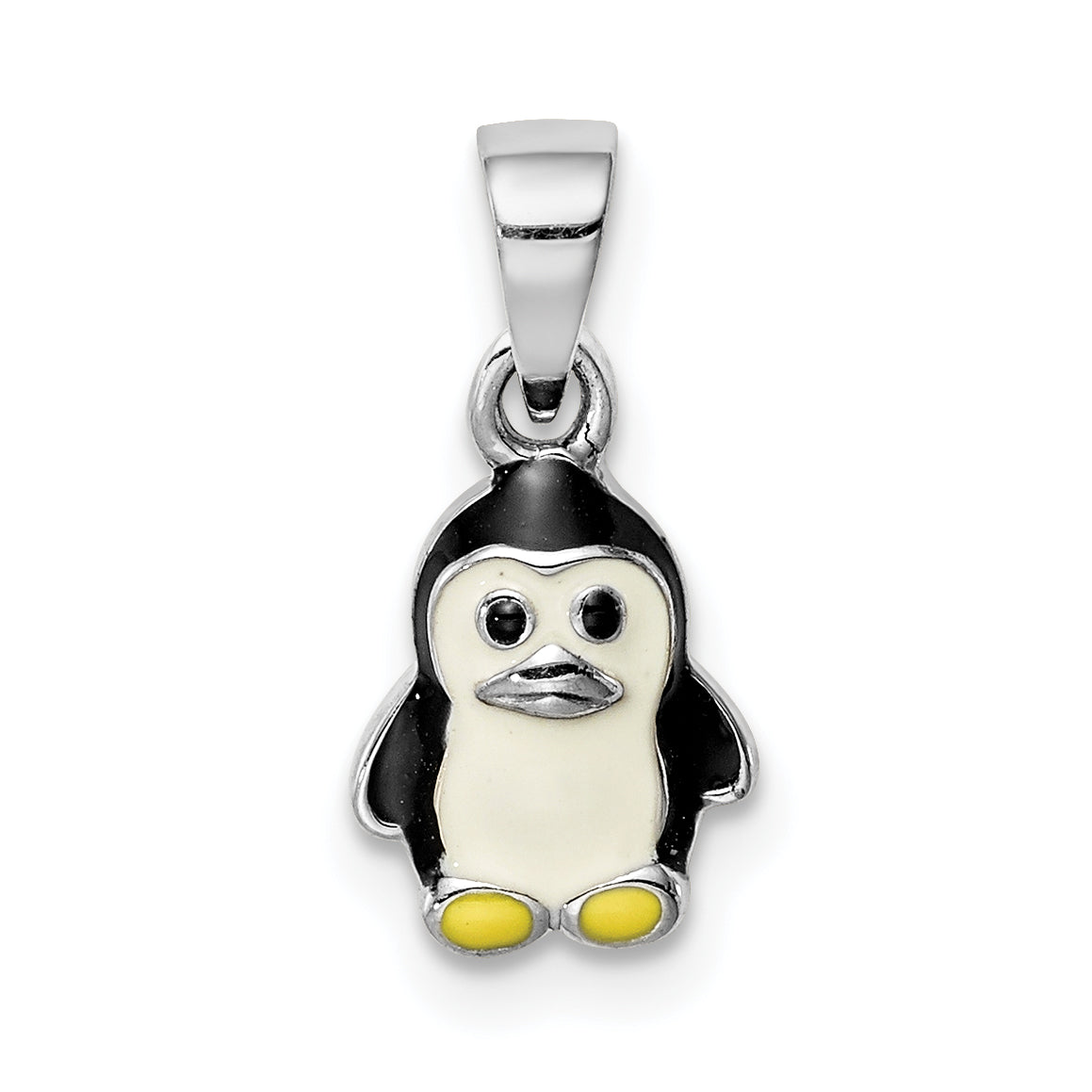 Sterling Silver RH-plated Multi-color Enameled Penguin Children's Pendant