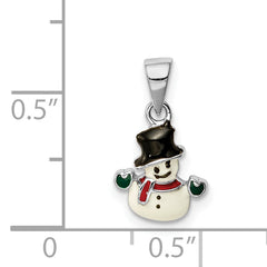 Sterling Silver RH-plated Multi-color Enamel Snowman Children's Pendant