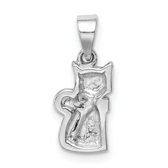 Sterling Silver RH-plated Polished White Enameled Cat Children's Pendant