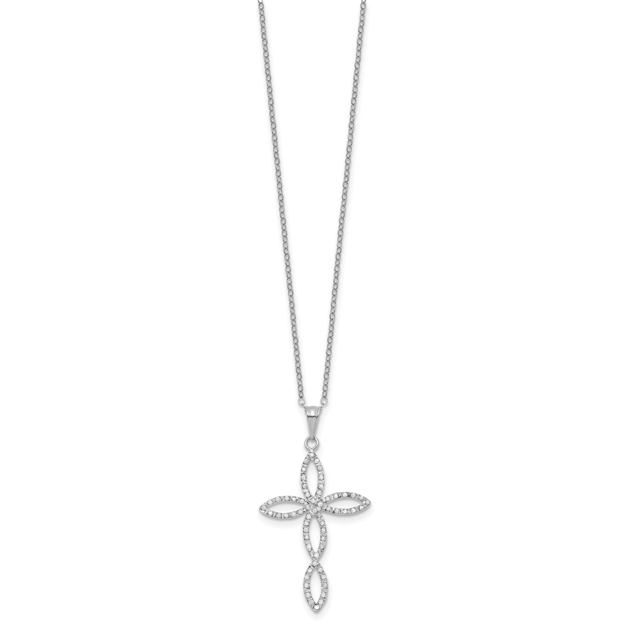 Diamond Fascination Diamond Mystique Sterling Silver Platinum-plated Diamond Cross 18 Inch Necklace