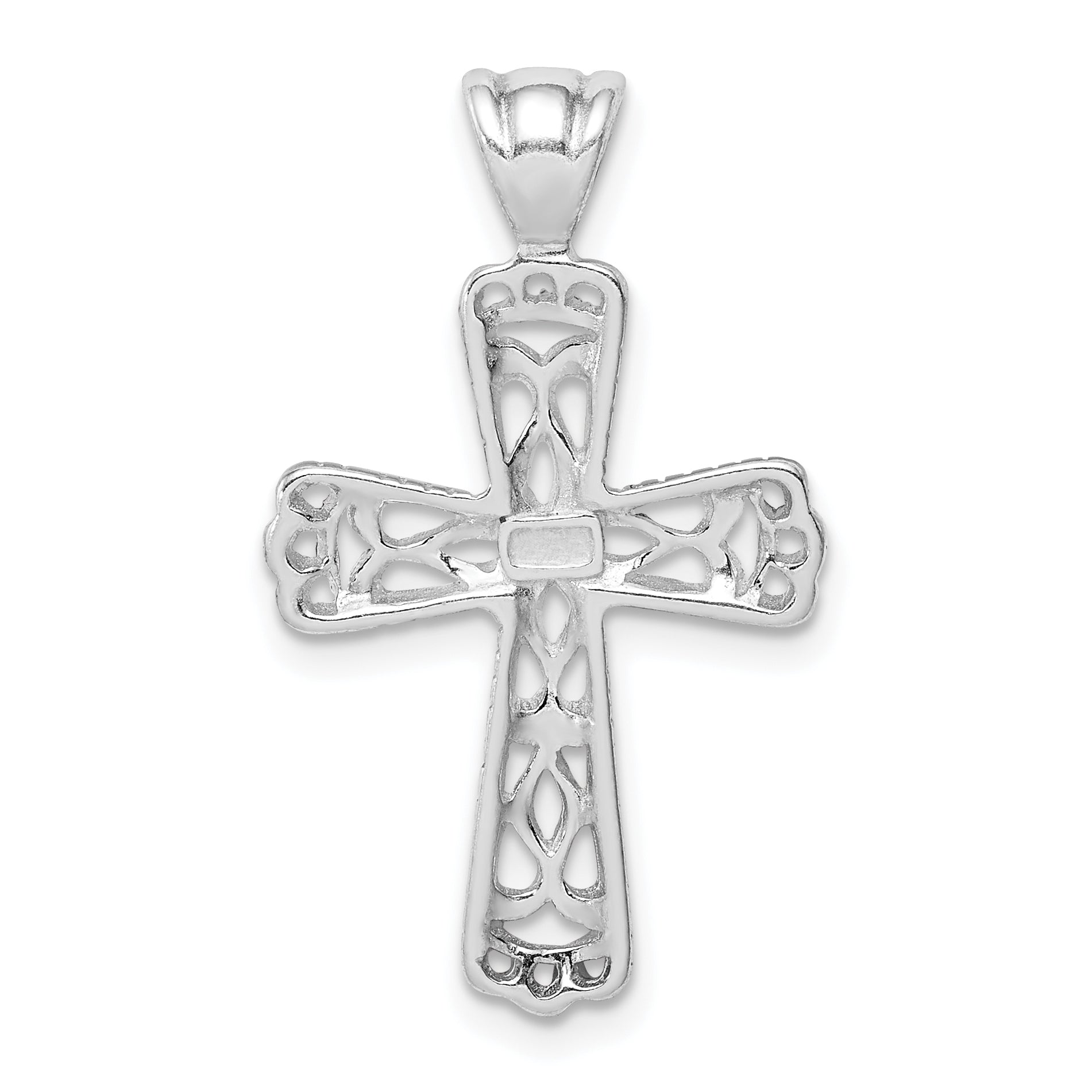 Sterling Silver Rhodium-plated Filigree Textured Cross Pendant