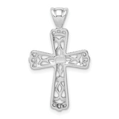 Sterling Silver Rhodium-plated Filigree Textured Cross Pendant