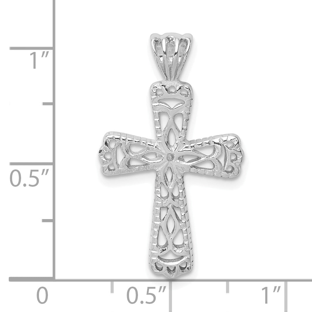 Sterling Silver Rhodium-plated Filigree Textured Cross Pendant