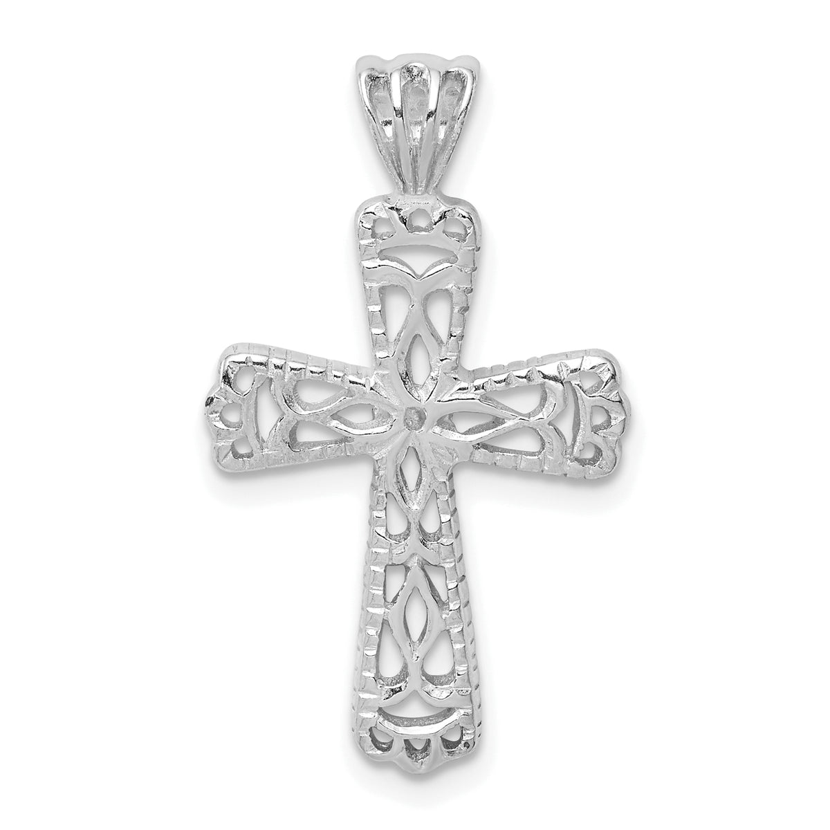 Sterling Silver Rhodium-plated Filigree Textured Cross Pendant