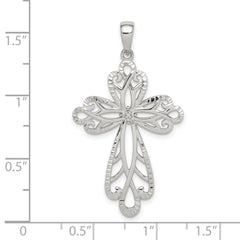 Sterling Silver Diamond & Diamond-cut Cross Pendant