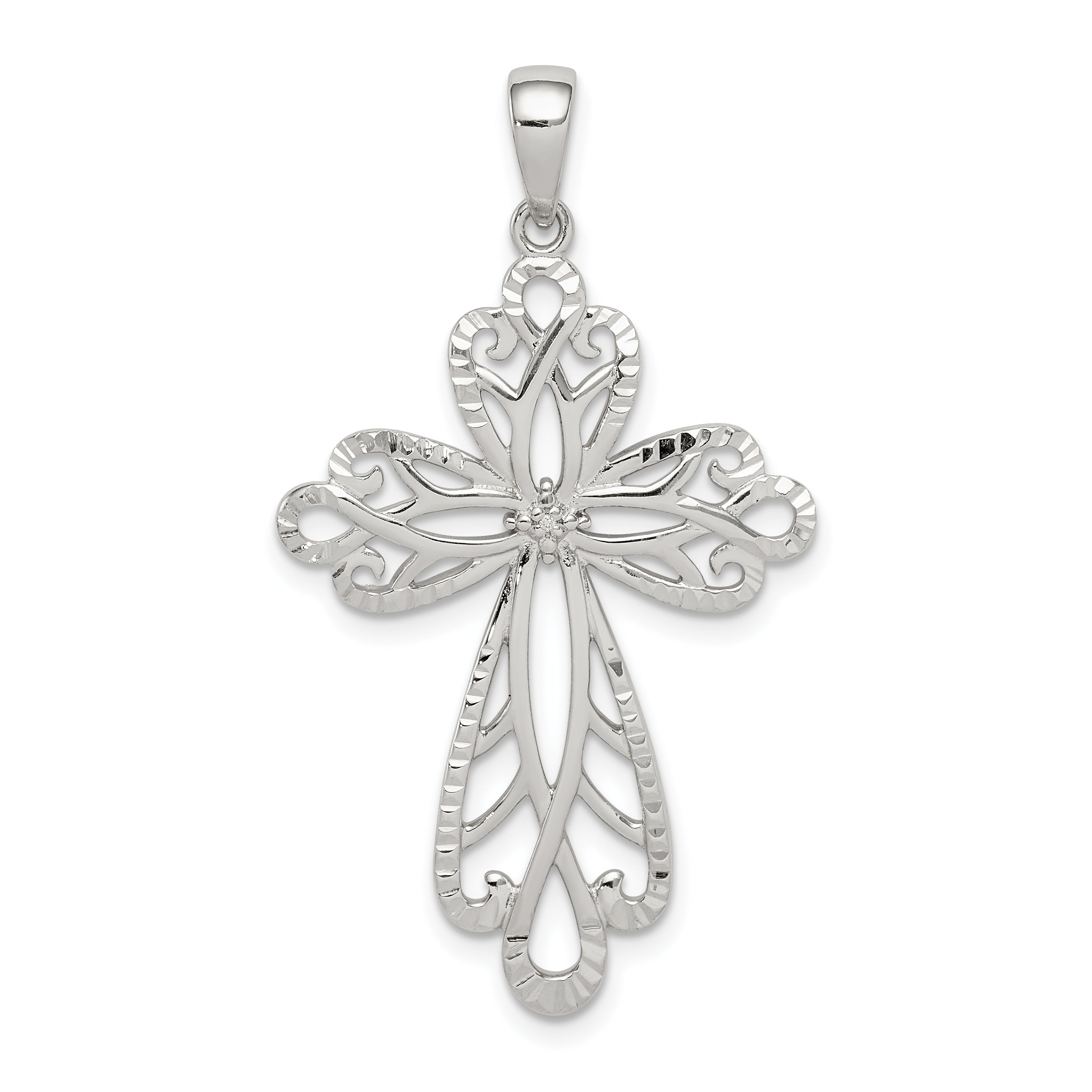 Sterling Silver Diamond & Diamond-cut Cross Pendant