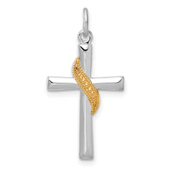 Sterling Silver Rhodium-plated & Gold Tone Cross Pendant