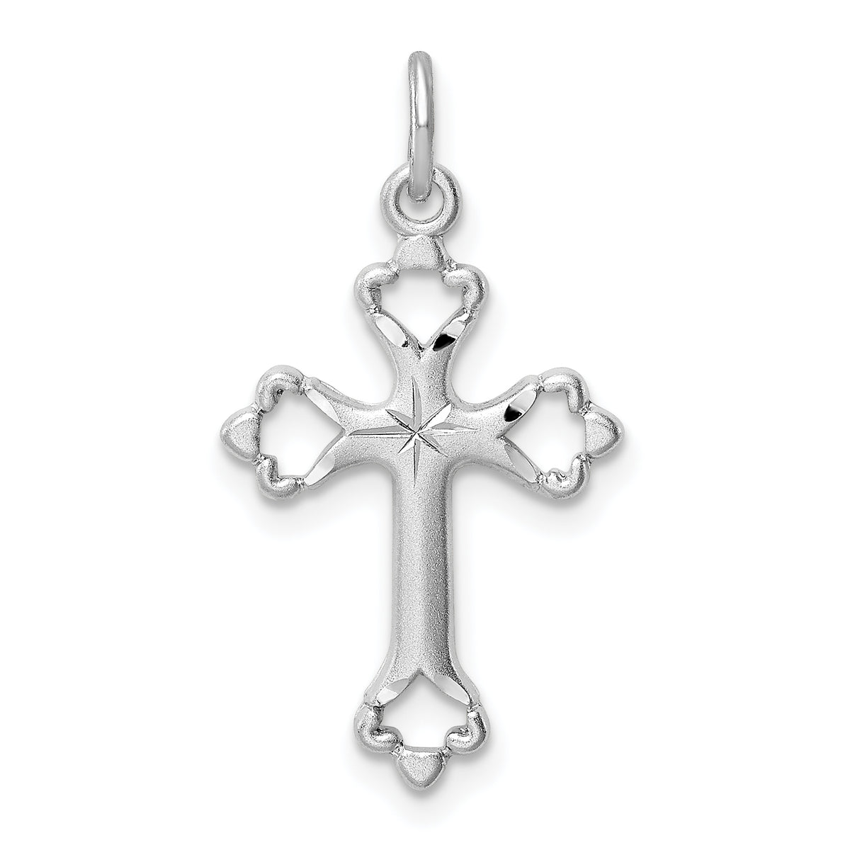 Sterling Silver Rhodium-plated Diamond-Cut Cross Pendant