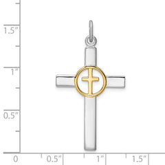 Sterling Silver Rhodium-plated & Gold Tone Cross Pendant