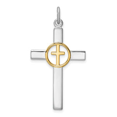 Sterling Silver Rhodium-plated & Gold Tone Cross Pendant