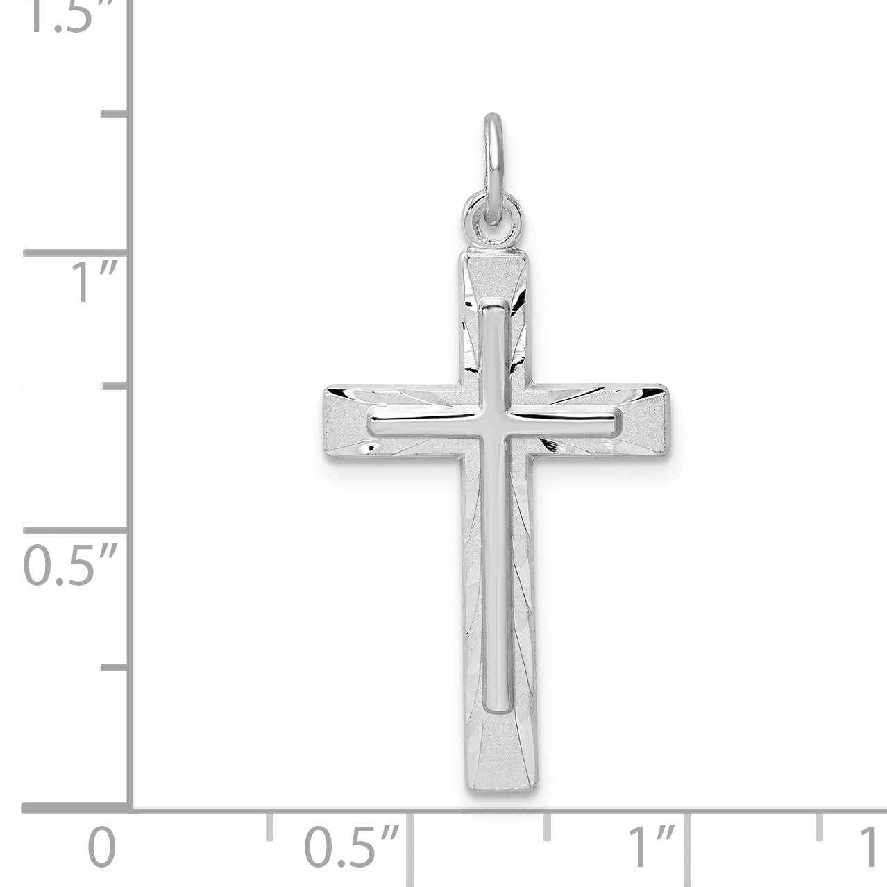 Sterling Silver Rhodium-plated Diamond-Cut Cross Pendant