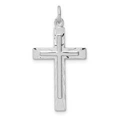 Sterling Silver Rhodium-plated Diamond-Cut Cross Pendant