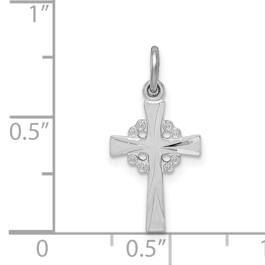 Sterling Silver Rhodium-plated Diamond Cut Cross Pendant