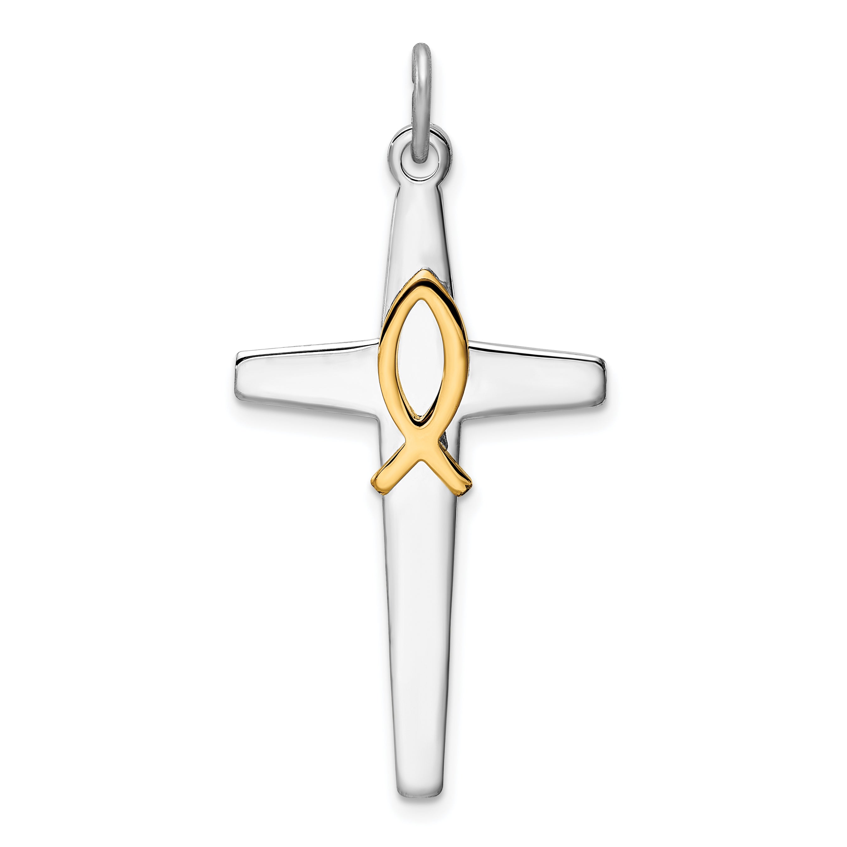 Sterling Silver Rhodium-plated & Gold Tone Cross Pendant