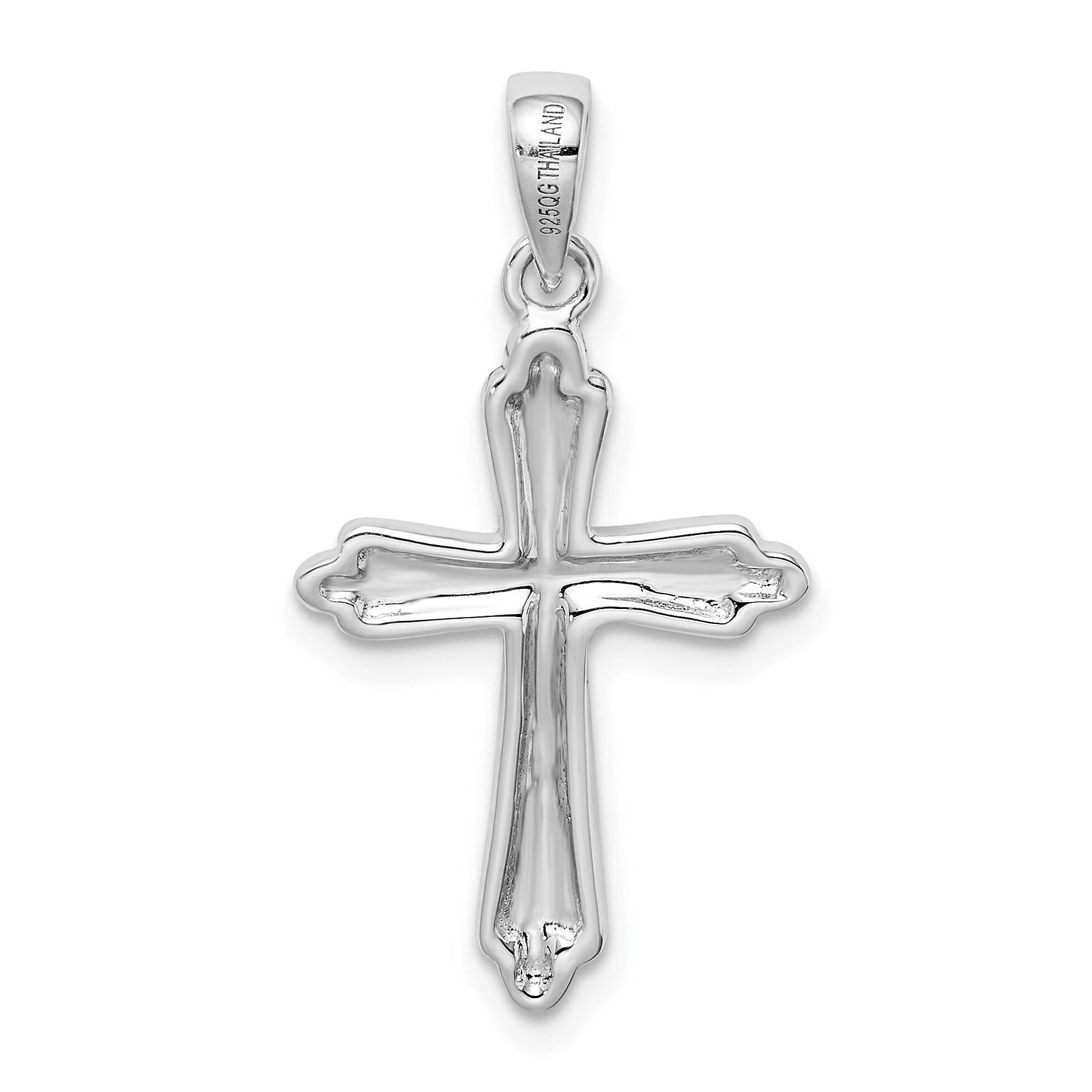 Sterling Silver Rhodium-plated Striped Texture Cross Pendant