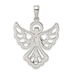 Sterling Silver Diamond & Diamond-cut Angel Pendant