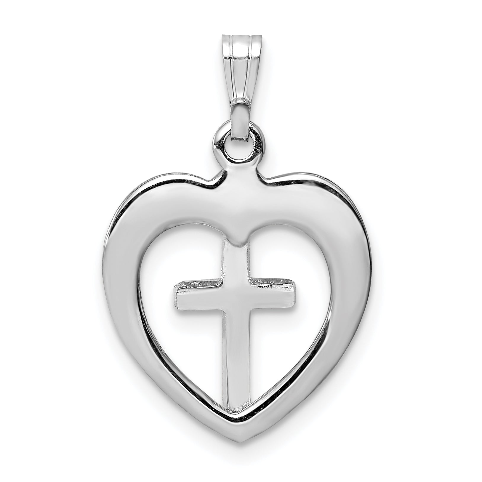 Sterling Silver Rhodium-plated Gold Tone D/C Cross Heart Pendant