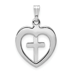 Sterling Silver Rhodium-plated Gold Tone D/C Cross Heart Pendant