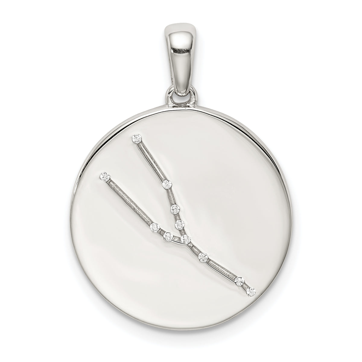 Sterling Silver Rhodium-plated & CZ Taurus Zodiac Pendant