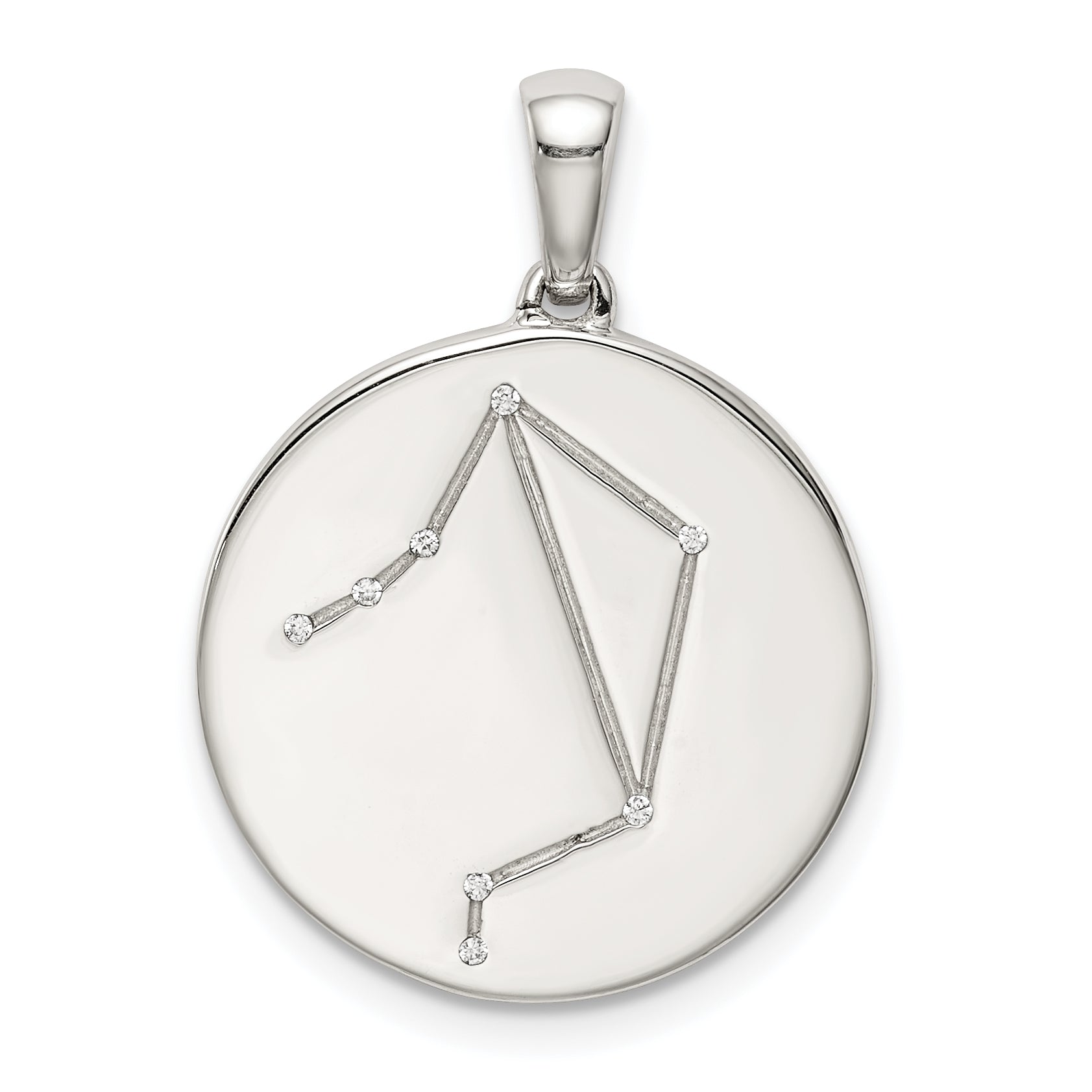 Sterling Silver Rhodium-plated & CZ Libra Zodiac Pendant