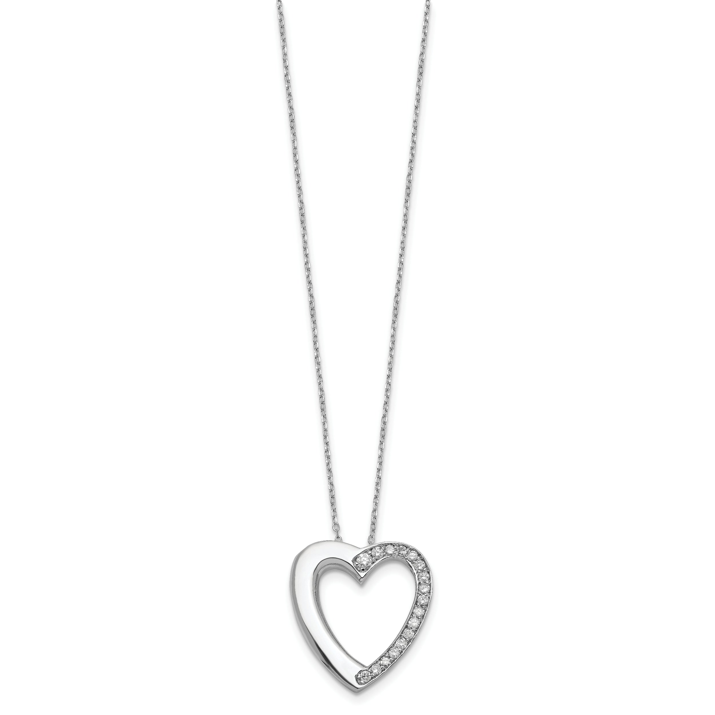 Sterling Silver Rhodium-plated CZ Heart Ash Holder 18in Necklace