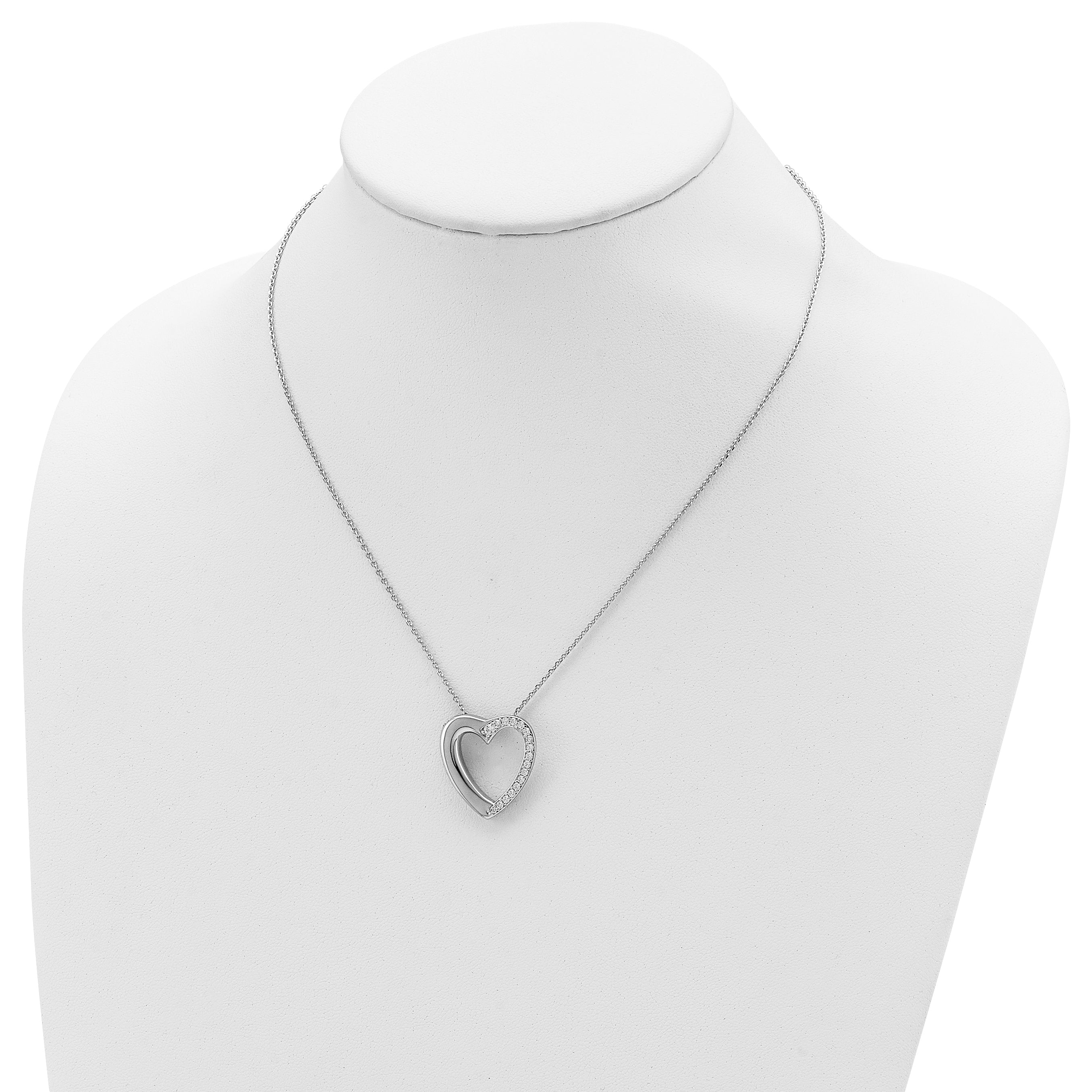 Sterling Silver Rhodium-plated CZ Heart Ash Holder 18in Necklace