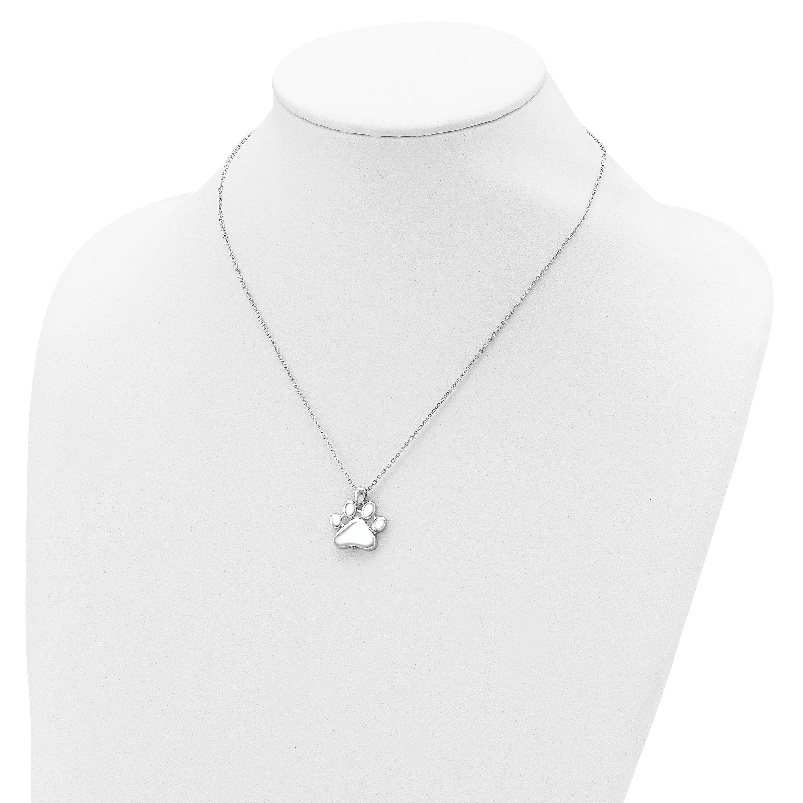 Sterling Silver Rhodium-plated Paw Print Ash Holder 18in Necklace