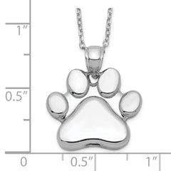 Sterling Silver Rhodium-plated Paw Print Ash Holder 18in Necklace