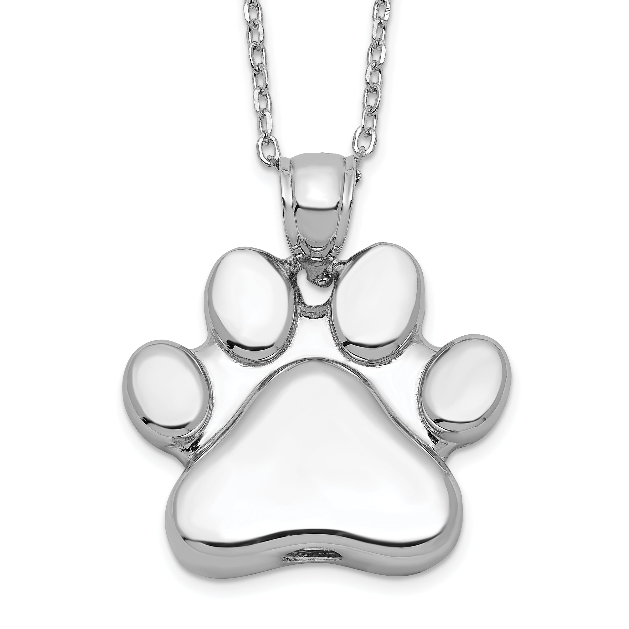 Sterling Silver Rhodium-plated Paw Print Ash Holder 18in Necklace