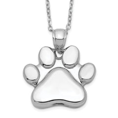 Sterling Silver Rhodium-plated Paw Print Ash Holder 18in Necklace