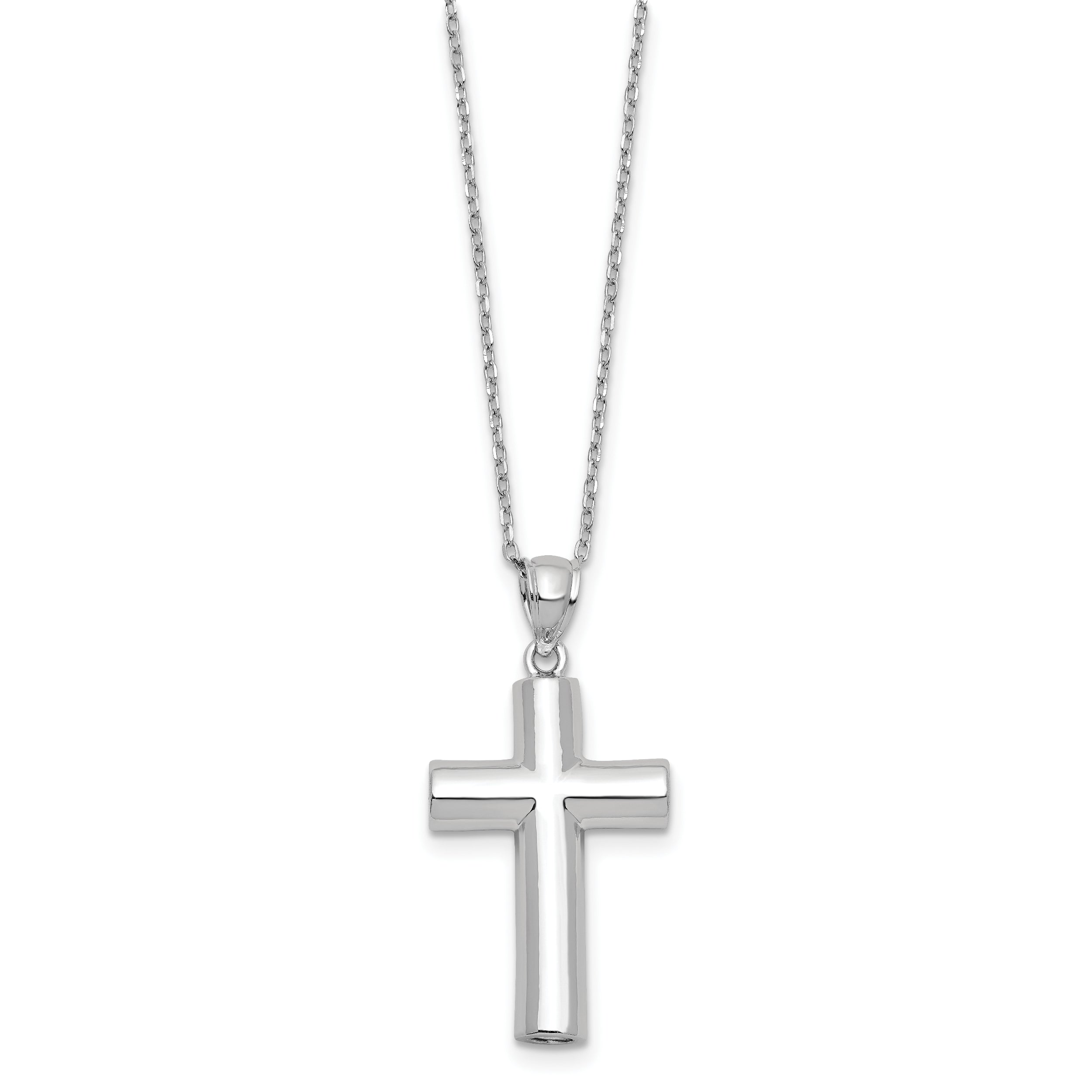 Sterling Silver Rhodium-plated Cross Ash Holder 18in Necklace