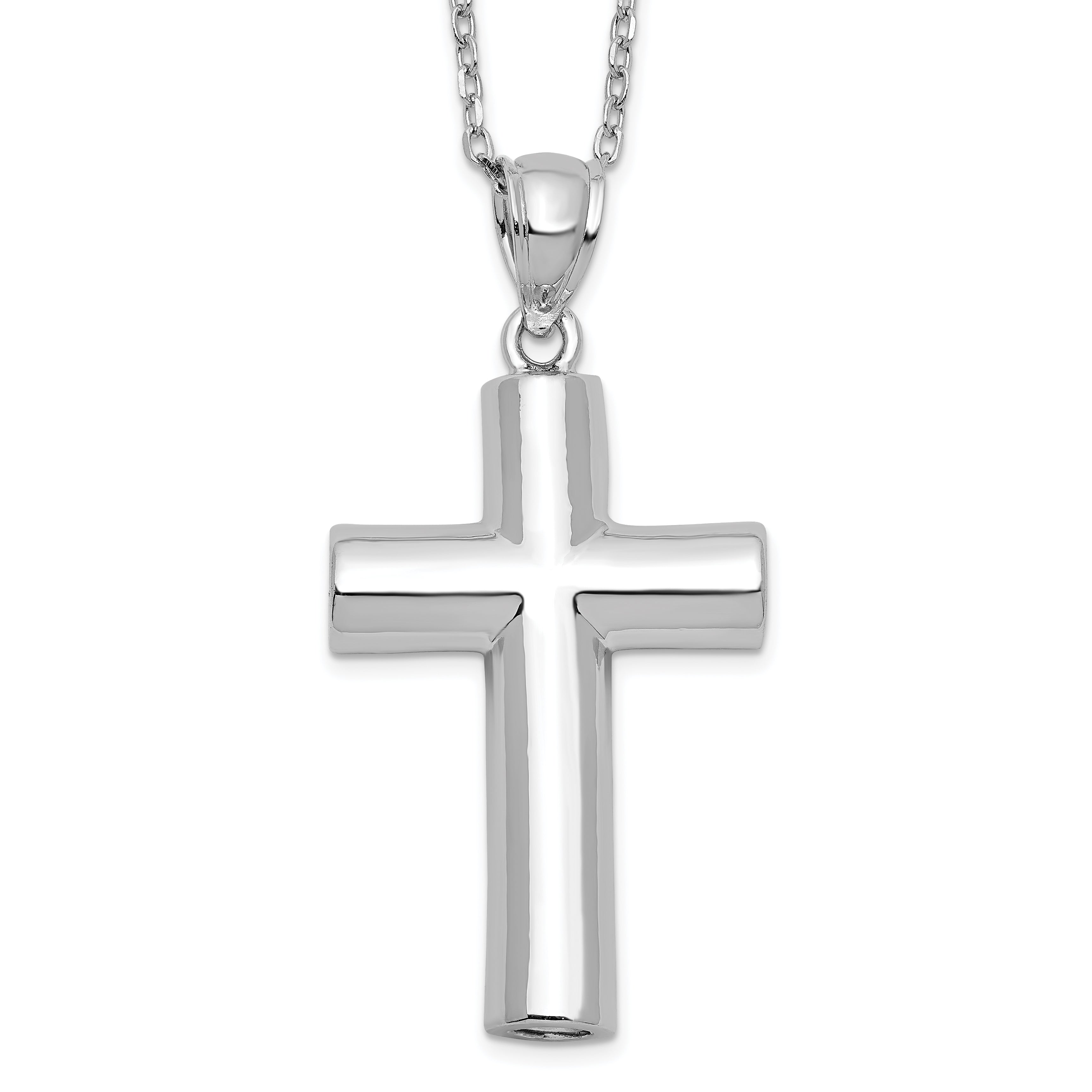 Sterling Silver Rhodium-plated Cross Ash Holder 18in Necklace