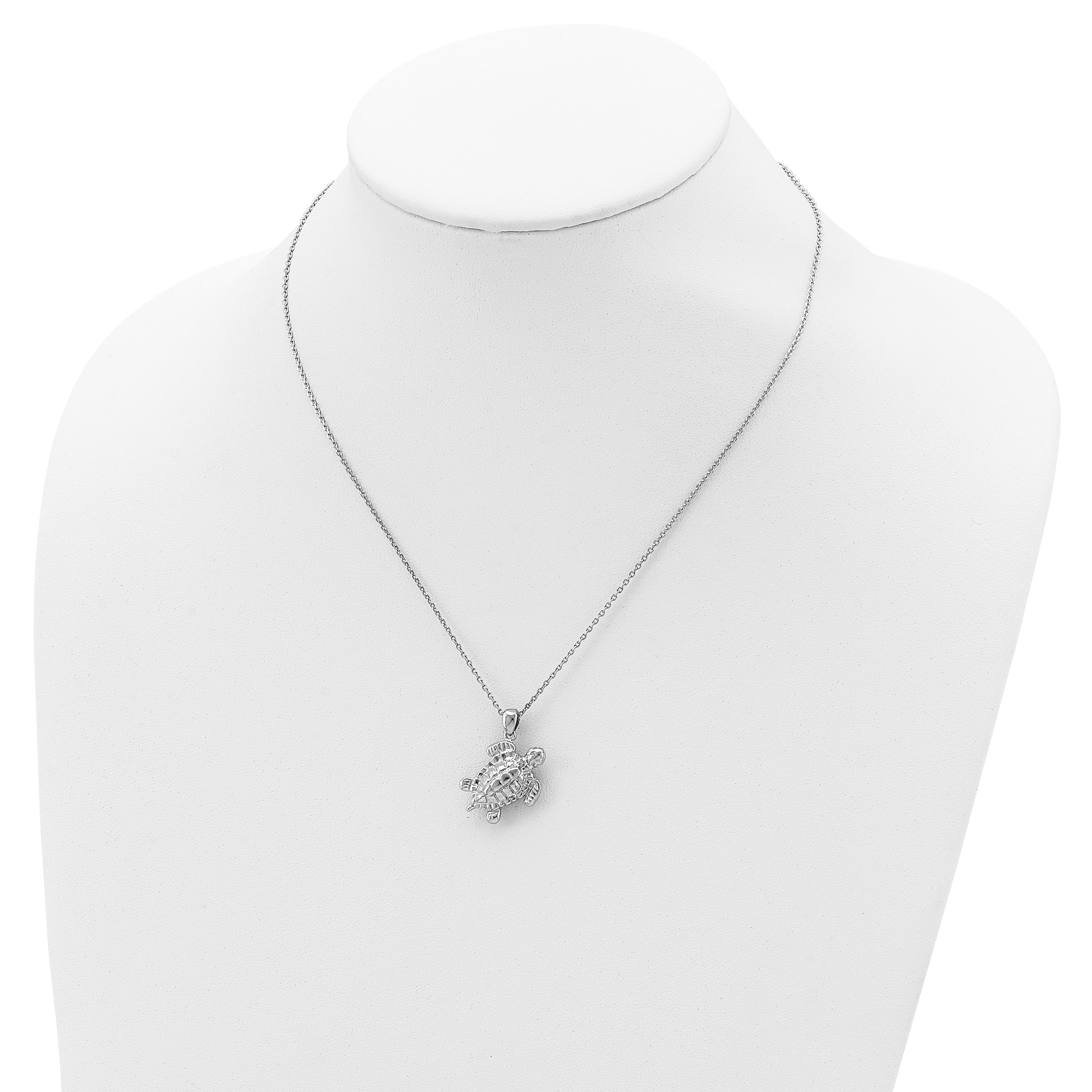 Sterling Silver Rhodium-plated Turtle Ash Holder 18in Necklace