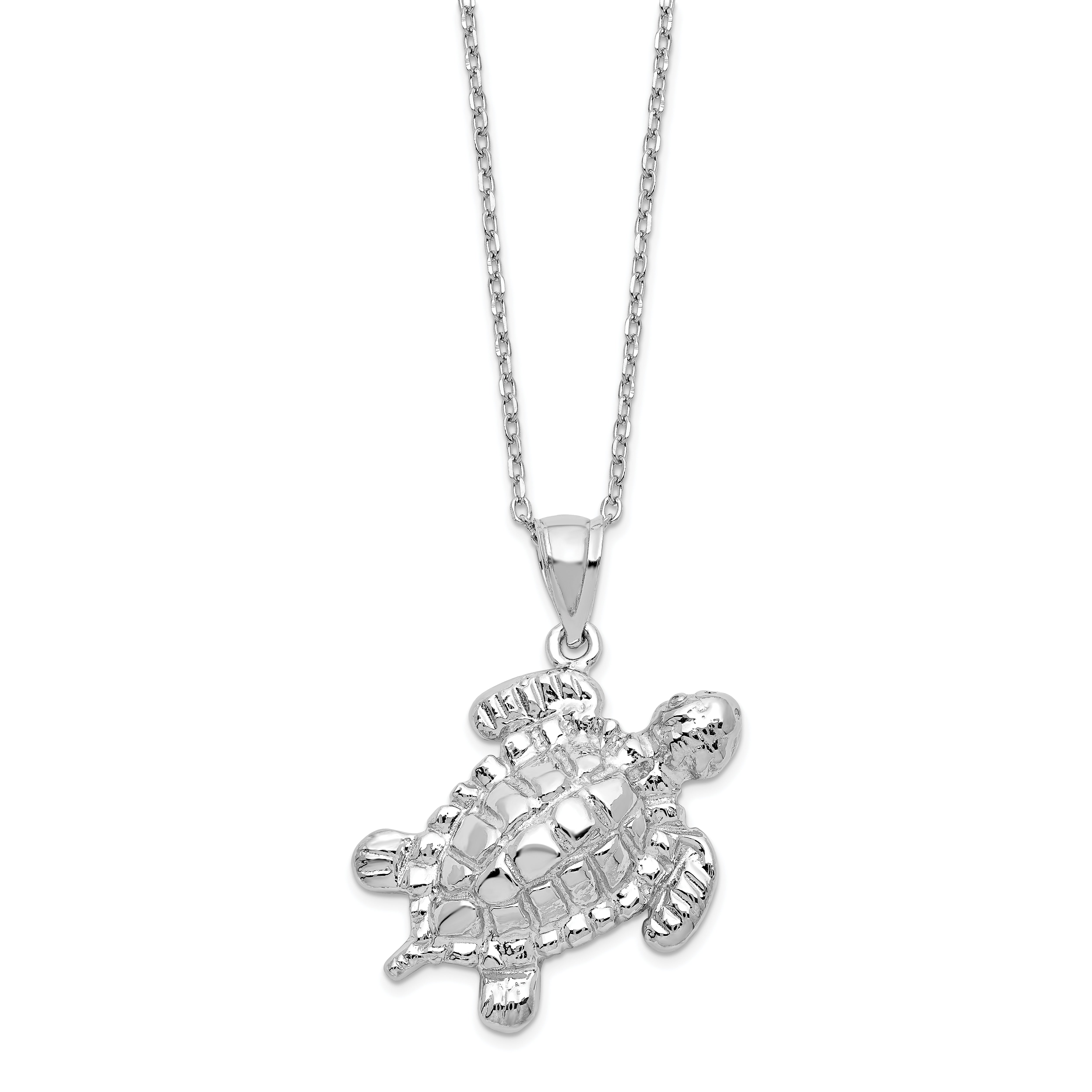 Sterling Silver Rhodium-plated Turtle Ash Holder 18in Necklace