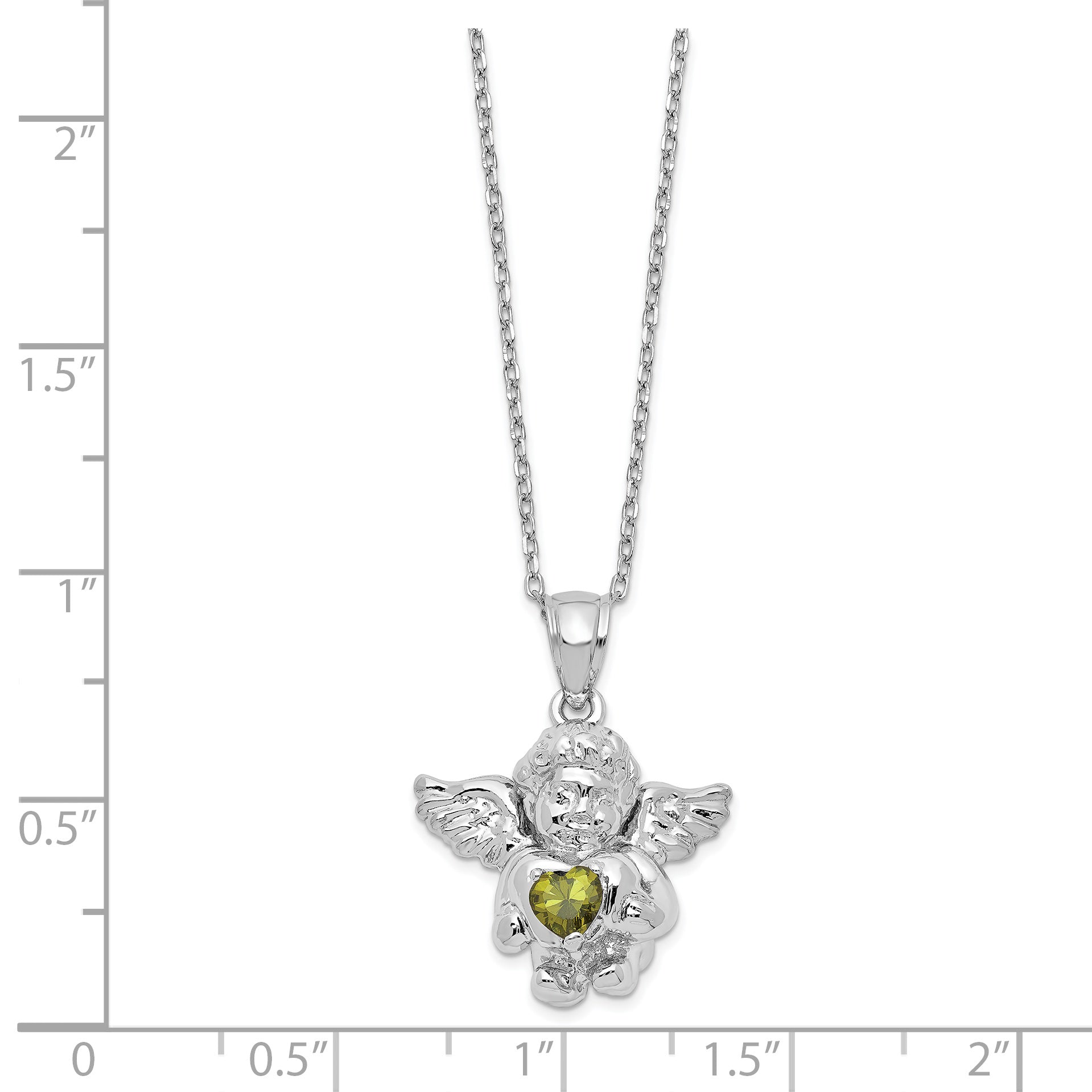 Sterling Silver RH-pltd CZ Aug Birthstone Angel Ash Holder 18in Necklace