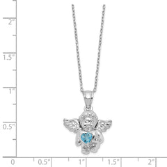 Sterling Silver RH-pltd CZ Dec Birthstone Angel Ash Holder 18in Necklace