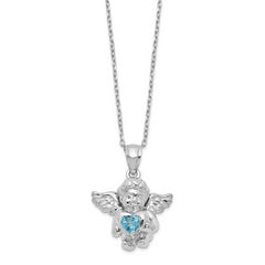 Sterling Silver RH-pltd CZ Dec Birthstone Angel Ash Holder 18in Necklace