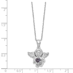 Sterling Silver RH-pltd CZ Feb Birthstone Angel Ash Holder 18in Necklace