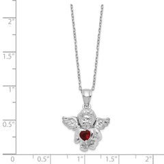 Sterling Silver RH-pltd CZ Jan Birthstone Angel Ash Holder 18in Necklace