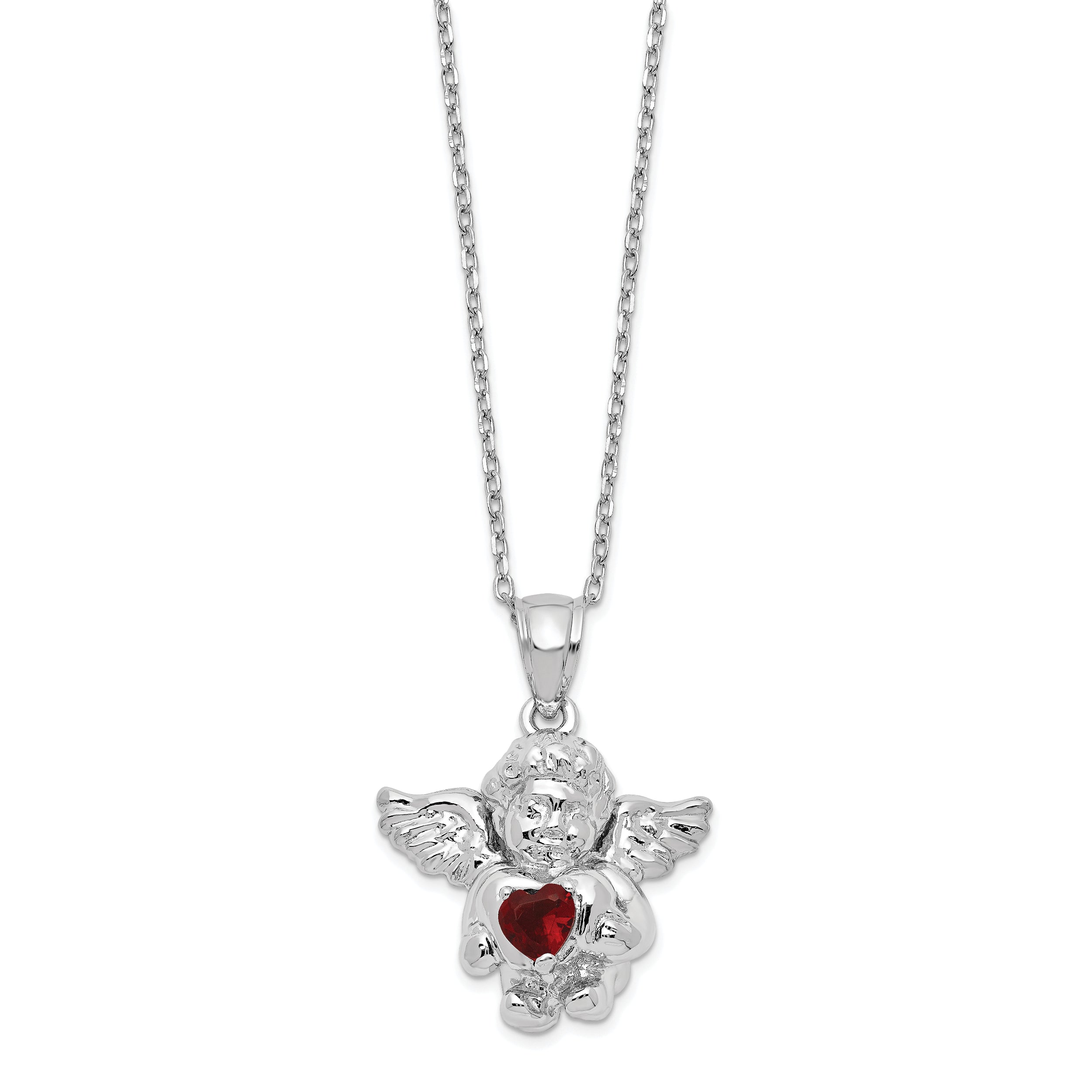 Sterling Silver RH-pltd CZ Jan Birthstone Angel Ash Holder 18in Necklace