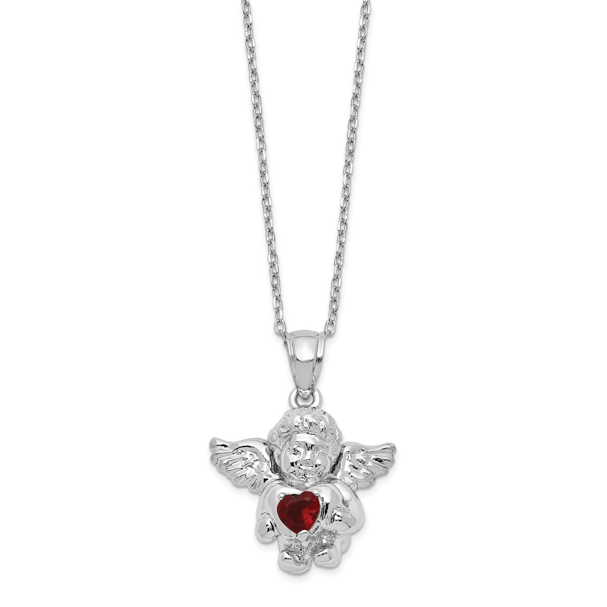 Sterling Silver RH-pltd CZ Jan Birthstone Angel Ash Holder 18in Necklace