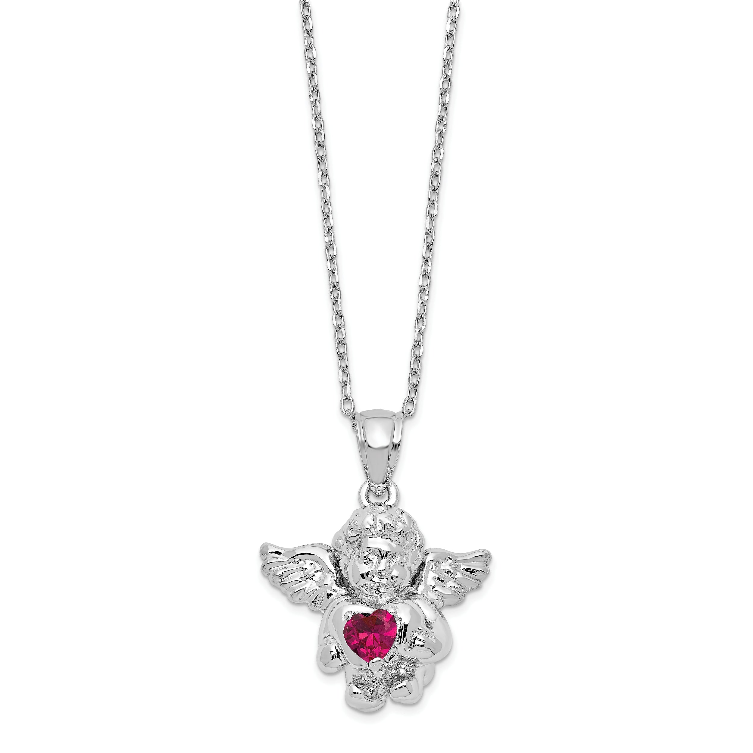 Sterling Silver RH-pltd CZ July Birthstone Angel Ash Holder 18in Necklace