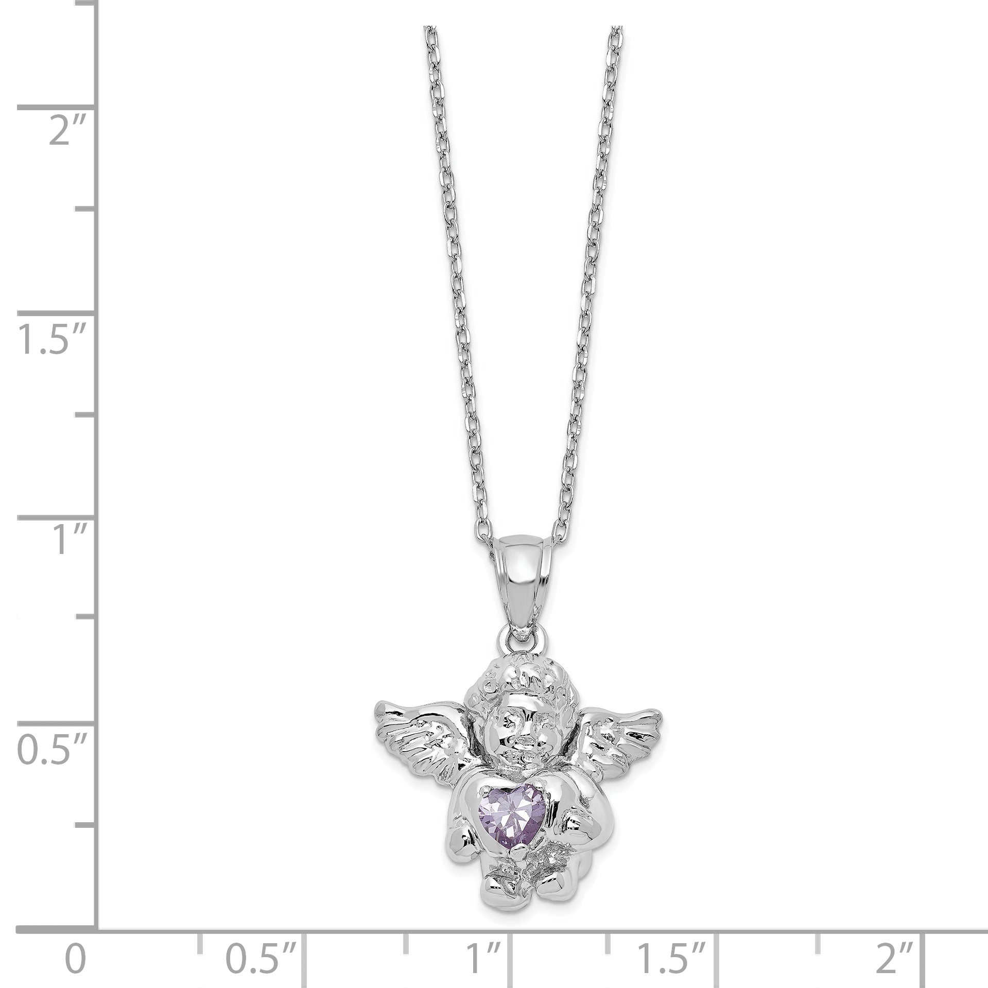 Sterling Silver RH-pltd CZ June Birthstone Angel Ash Holder 18in Necklace