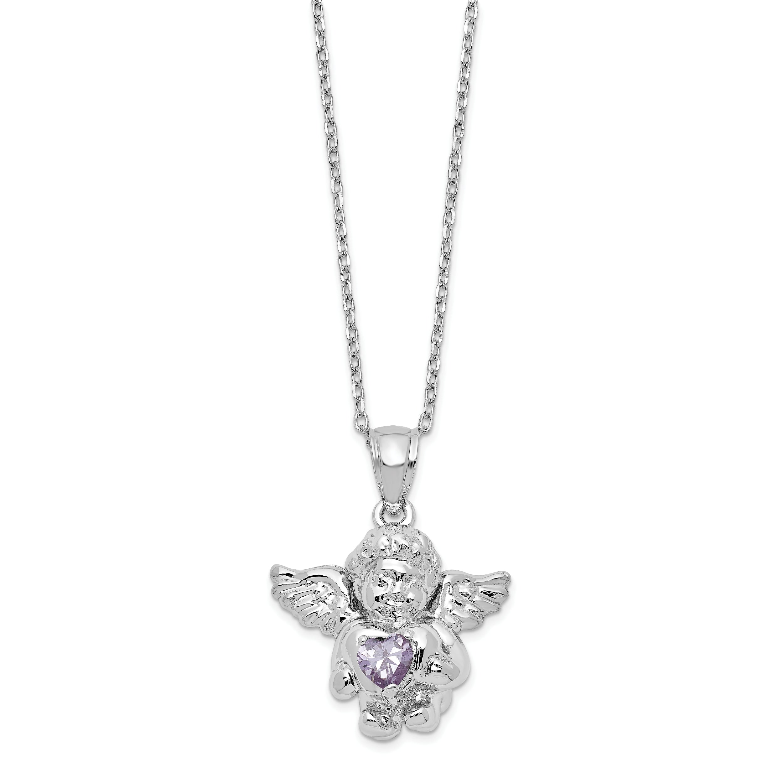 Sterling Silver RH-pltd CZ June Birthstone Angel Ash Holder 18in Necklace