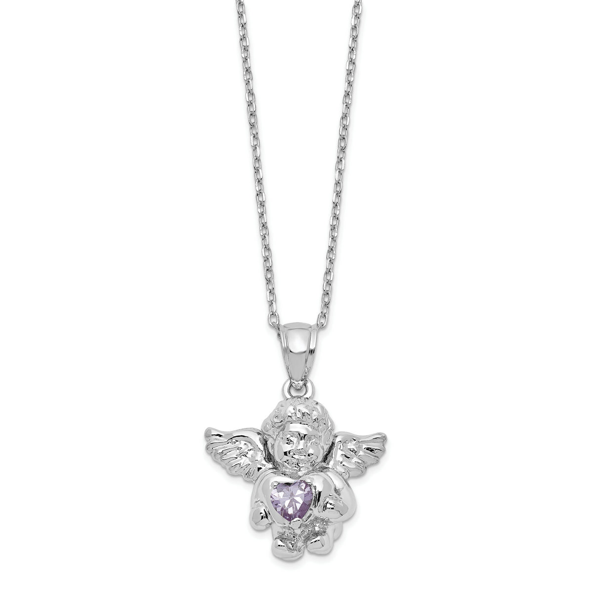 Sterling Silver RH-pltd CZ June Birthstone Angel Ash Holder 18in Necklace