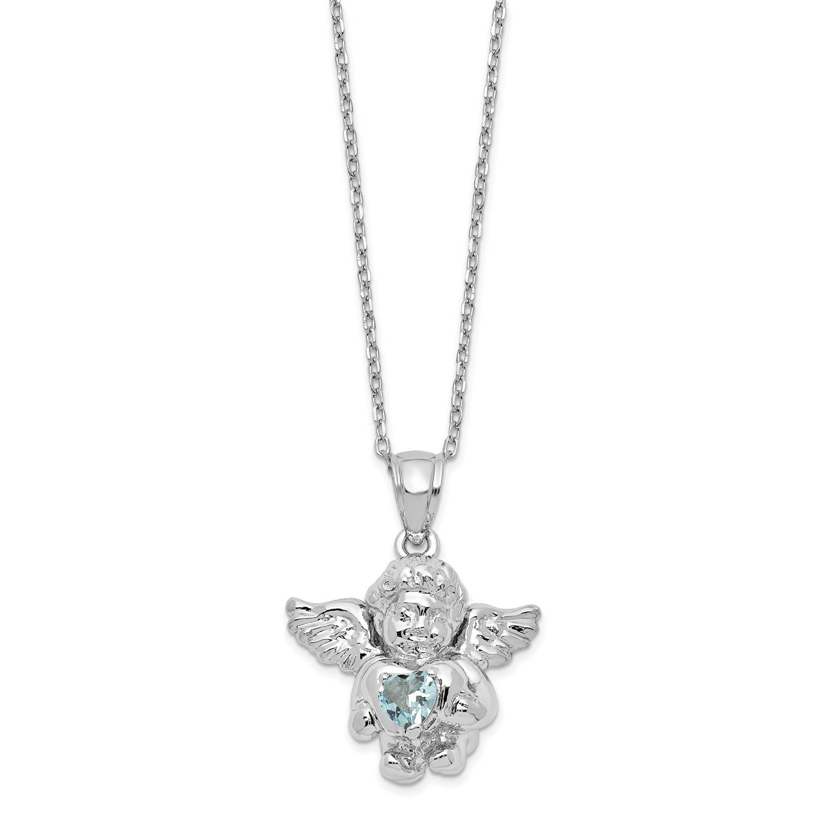 Sterling Silver RH-pltd CZ Mar Birthstone Angel Ash Holder 18in Necklace