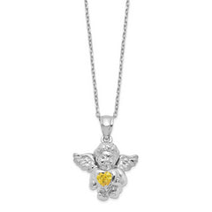 Sterling Silver RH-pltd CZ Nov Birthstone Angel Ash Holder 18in Necklace